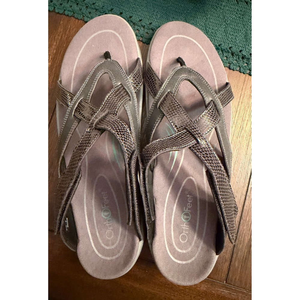 Orthofeet 976 Clearwater Pewter Snake Sandals Womens 12 M Orthotic Thong